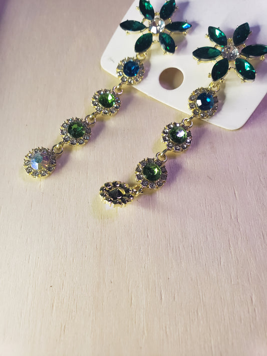 Green flower dangle earrings